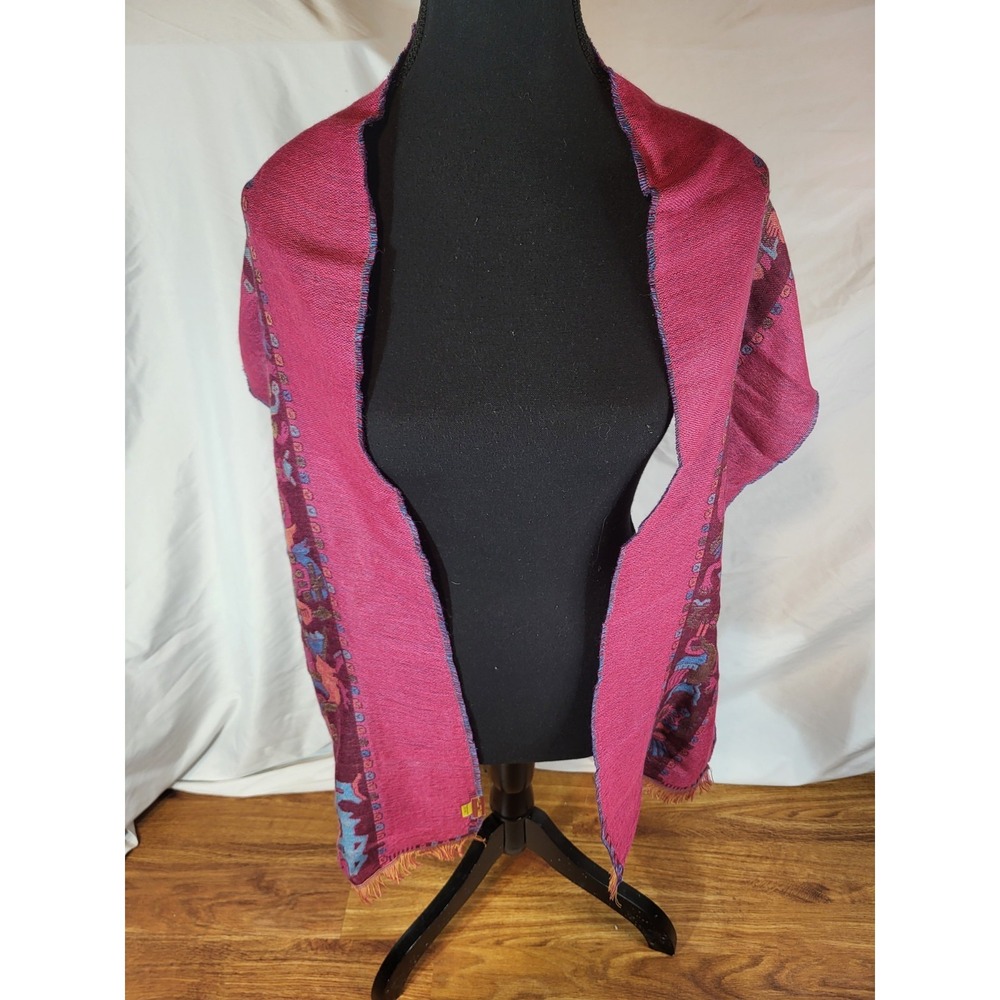 KUNA Peru Scarf 70% Baby Alpaca/30% Silk‎ ~ Pink w/ Turquoise & Teal 70"×12"